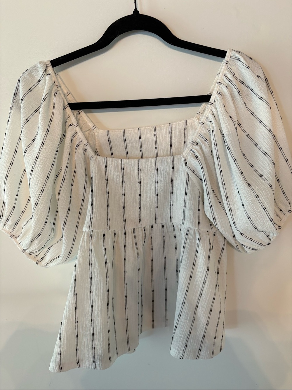 Madewell White Striped Puff-Sleeve Peplum Top Size XS